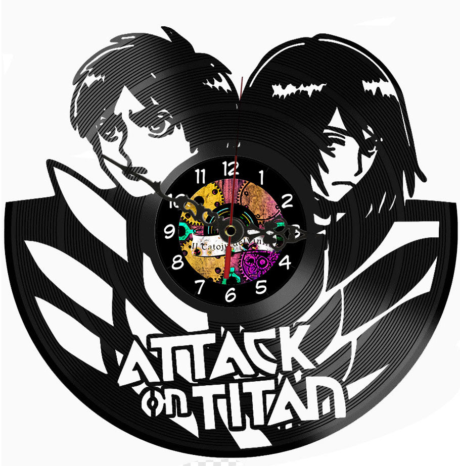 Orologio in Vinile anime Attack on Titan Eren Mikasa