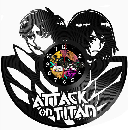 Orologio in Vinile anime Attack on Titan Eren Mikasa